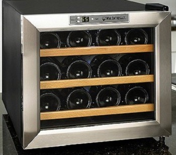 Wine Enthusiast 272 02 13W Stainless SteelWood Shelves Silent 12-Bottle Wine Cooler